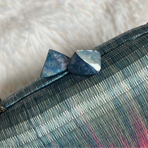 Serpui Marie NWOT Ombré Woven Clutch Crossbody Pink Green Tassel - Picture 5 of 12